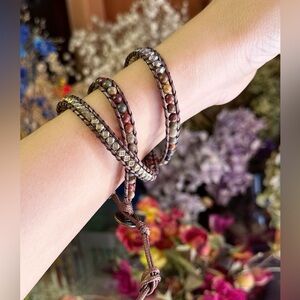 Stone and Metal Beaded Wrap Bracelet
